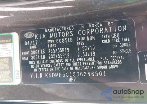 2018 Kia Sedona Sx Limited z USA, uszkodzony, nr VIN KNDME5C13J6346501